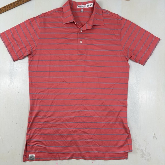 VTG Peter Millar‎ Polo Shirt Mens Medium Cotton Short Sleeve Red Blue Stripes - Picture 2 of 9
